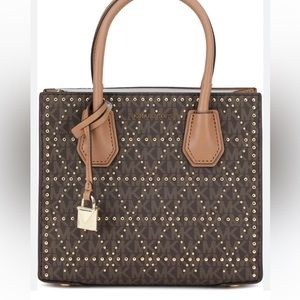 MICHAEL KORS MED MERCER STUD & GROMMET BROWN GOLD